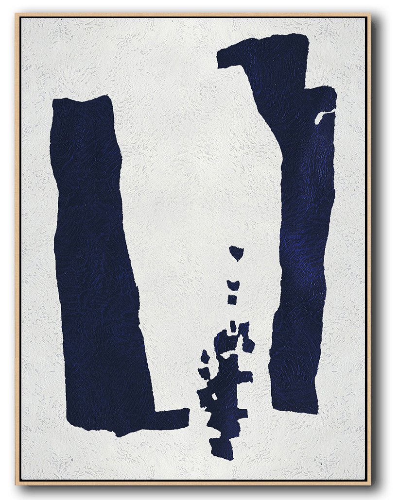 Buy Hand Painted Navy Blue Abstract Painting Online - Grey Canvas Art Huge